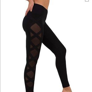 90 Degree by Reflex leggings Criss Cross w/ Sheer